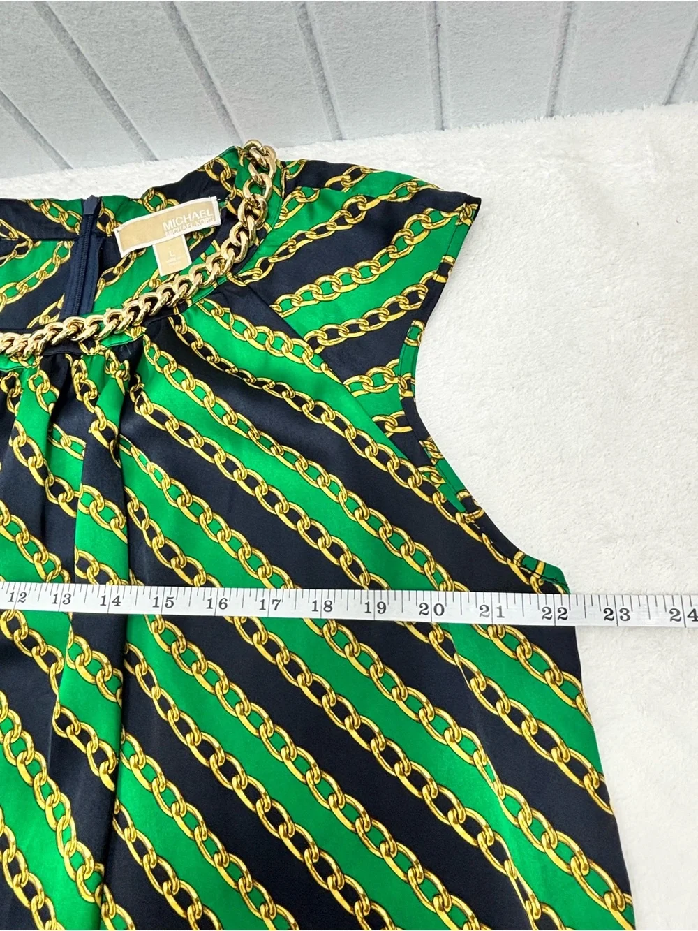 Michael Michael Chain Neck Sleeveless Blouse Green Black Gold Size L
